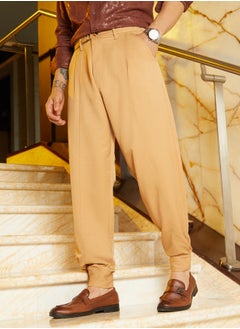 Campus Sutra Men's Khaki Beige Panelled Gurkha Trousers  - Image 3