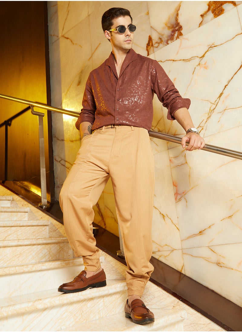 Campus Sutra - Men's Khaki Beige Panelled Gurkha Trousers - Image 1