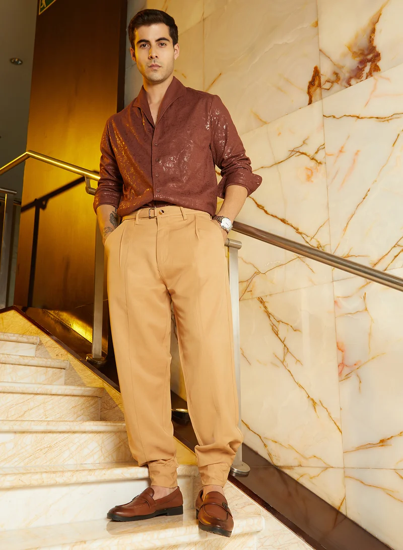 Campus Sutra Men's Khaki Beige Panelled Gurkha Trousers