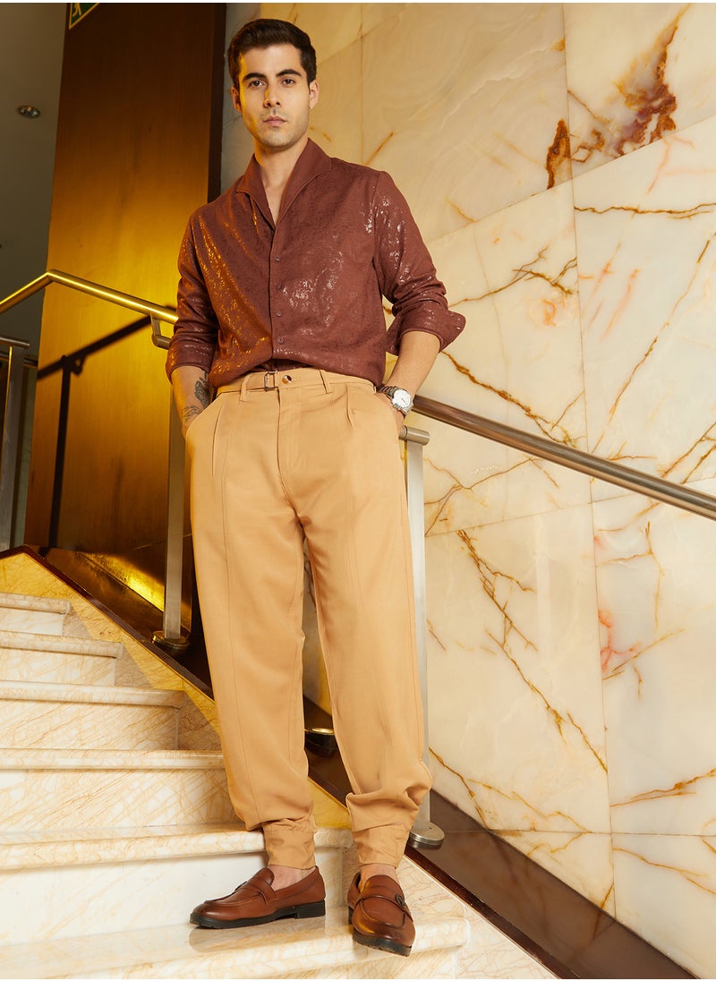 Campus Sutra - Men's Khaki Beige Panelled Gurkha Trousers - Image 1