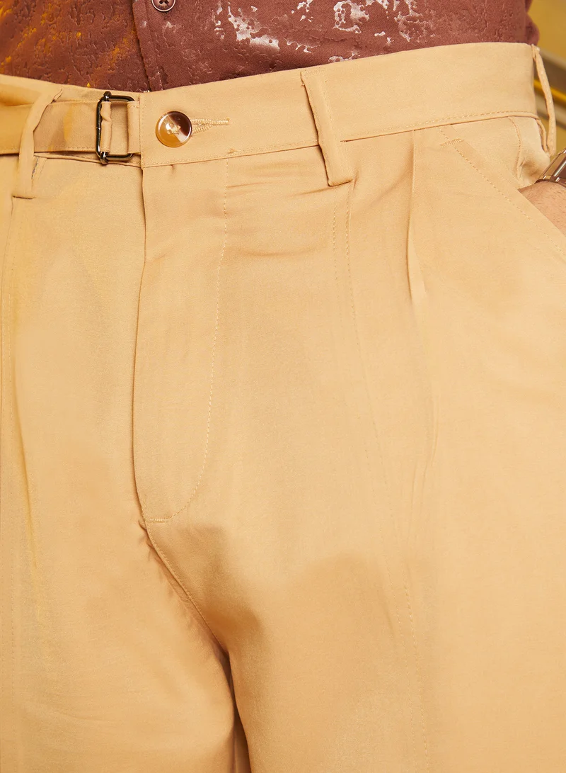 Campus Sutra Men's Khaki Beige Panelled Gurkha Trousers