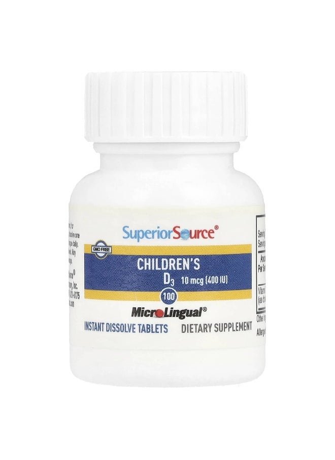 Superior Source Superior Source, Children's D3, 10 mcg (400 IU), 100 MicroLingual® Instant Dissolve Tablets  - Image 3