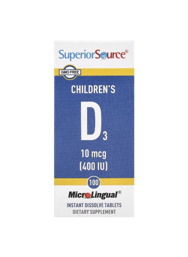 Superior Source Superior Source, Children's D3, 10 mcg (400 IU), 100 MicroLingual® Instant Dissolve Tablets  - Image 1