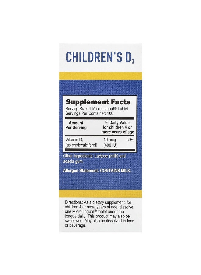 Superior Source Superior Source, Children's D3, 10 mcg (400 IU), 100 MicroLingual® Instant Dissolve Tablets  - Image 2
