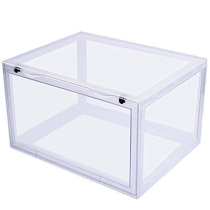 Whixant Magnetic Shoe Storage 1 Pack Shoe Boxes Clear Plastic Stackable Shoe Organizer for Sneakers Fit for Size 12 White