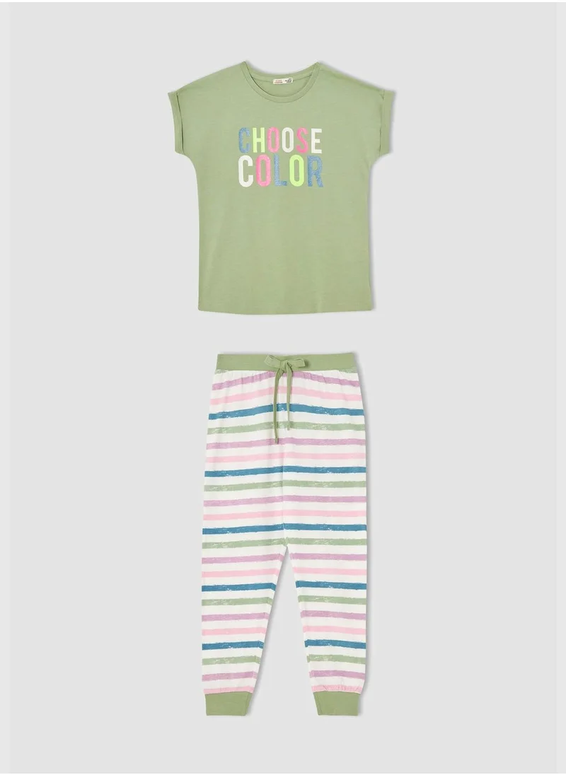 ديفاكتو Slogan Print Short Sleeve Pyjamas Set