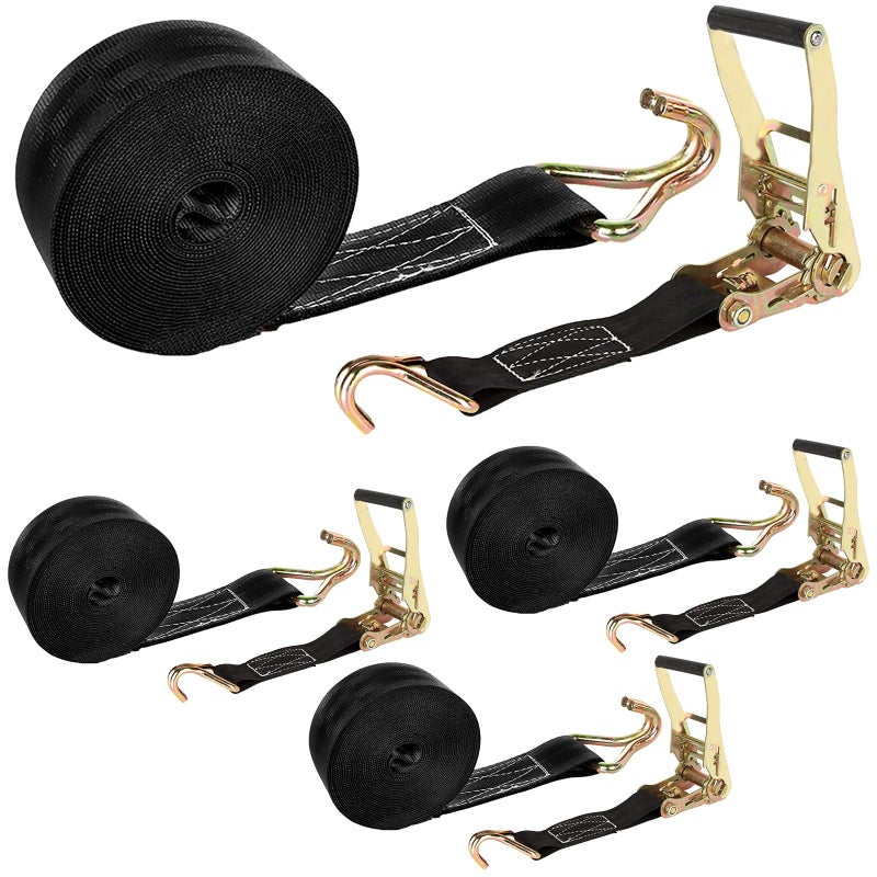 LISHINE 4 Pack 2 Inch Ratchet Straps Heavy Duty 20ft Tie Down Straps Ratchet with Double J Hook 8000 LBS Break Strength Cargo Ratchet Straps for Truck Trailers Motorcycle Kayaks Car Roof - Image 1