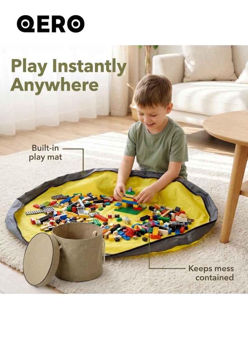 QERO 2-in-1 Kids Toy Storage Mat and Play Bin, Large Collapsible Organizer Basket for Building Blocks, Dolls and Stuffed Animals - Image 4