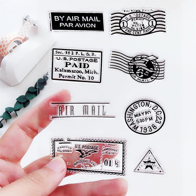 Postage Clear Stamps Travel Journey Rubber Silicone Transparent Seal Stamps for Holiday Card Making Decoration DIY Scrapbooking Album DIY Crafts