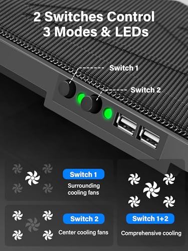 Kootek Laptop Cooling Pad, Laptop Cooler with 5 Quiet Fans for 12"-17" Computer PC Notebook Gaming Laptop Fan, Height Adjustable Laptop Cooling Stand Laptop Accessories, Green - Image 4