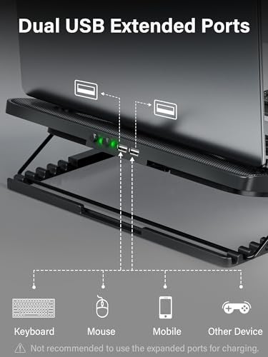 Kootek Laptop Cooling Pad, Laptop Cooler with 5 Quiet Fans for 12"-17" Computer PC Notebook Gaming Laptop Fan, Height Adjustable Laptop Cooling Stand Laptop Accessories, Green - Image 5