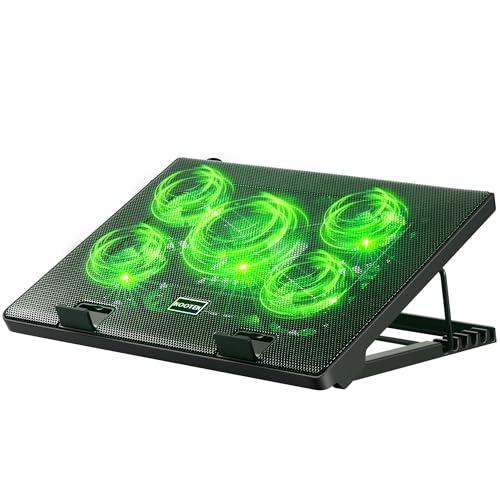 Kootek Laptop Cooling Pad, Laptop Cooler with 5 Quiet Fans for 12"-17" Computer PC Notebook Gaming Laptop Fan, Height Adjustable Laptop Cooling Stand Laptop Accessories, Green - Image 1