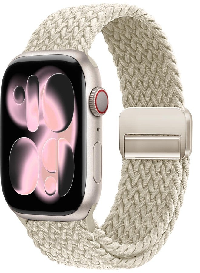 سوار OMECKY المغناطيسي المضفر ذو الحلقة الواحدة متوافق مع ساعات Apple Watch Series 9 و8 و7 و6 و5 و4 و3 بمقاسات 38 مم و40 مم و41 مم للرجال والنساء، حزام رياضي مرن من النايلون لساعة iWatch SE، بيج - Image 1