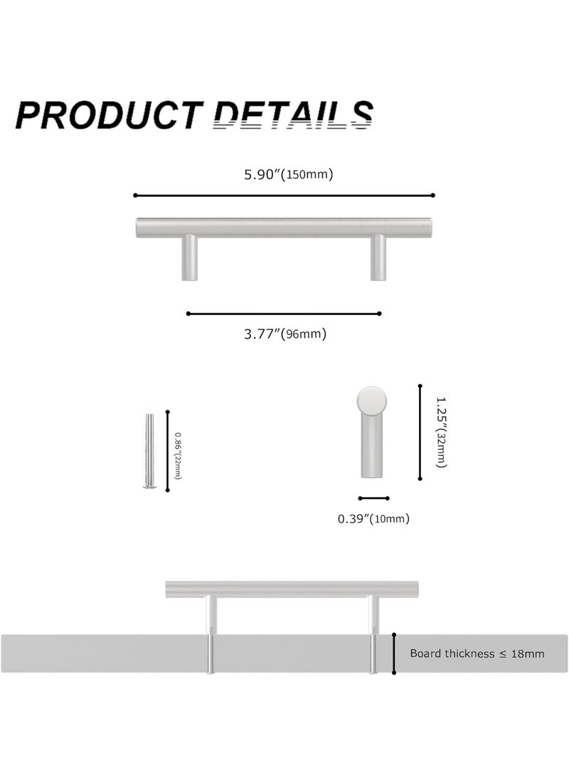 10Pcs 96mm Kitchen Handles with Screws Stainless Steel T Bar Cabinet Cupboard Handle Pull Handle Door Handle Set for Kitchen Drawer Bedroom Furniture (10, Hole Centers 96mm) - Image 3