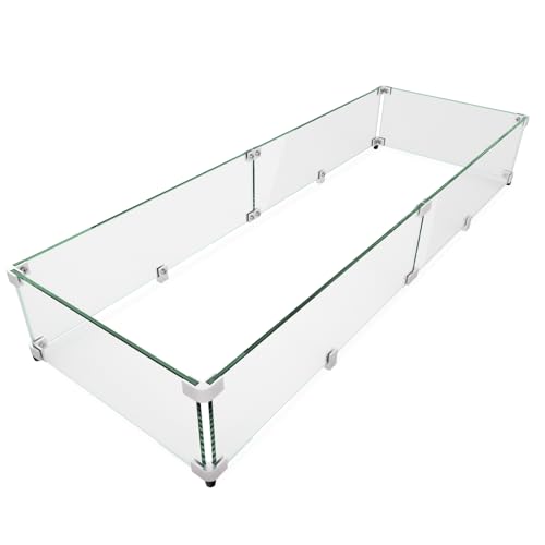 GASPRO 45 x 15.5 Inch Glass Wind Guard for Rectangular Fire Pit Table, Thick and Sturdy Tempered Glass Panel with Hard Aluminum Corner Bracket & Feet, Easy to Assemble - Image 1