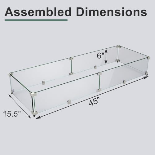 GASPRO 45 x 15.5 Inch Glass Wind Guard for Rectangular Fire Pit Table, Thick and Sturdy Tempered Glass Panel with Hard Aluminum Corner Bracket & Feet, Easy to Assemble - Image 2