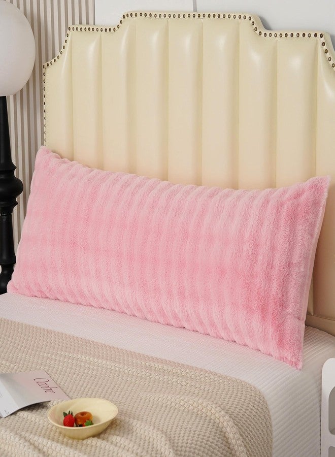 Uhamho Fluffy Faux Fur Body Pillowcase, Luxury Bubble Waffle Carved Plush Long Size 21"x54" Body Pillow Cover for Adults and Children Soft and Furry, Zipper Closure, Pink - Image 1