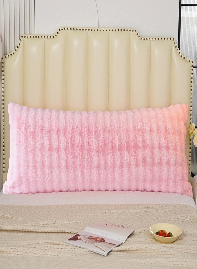 Uhamho Fluffy Faux Fur Body Pillowcase, Luxury Bubble Waffle Carved Plush Long Size 21"x54" Body Pillow Cover for Adults and Children Soft and Furry, Zipper Closure, Pink - Image 2