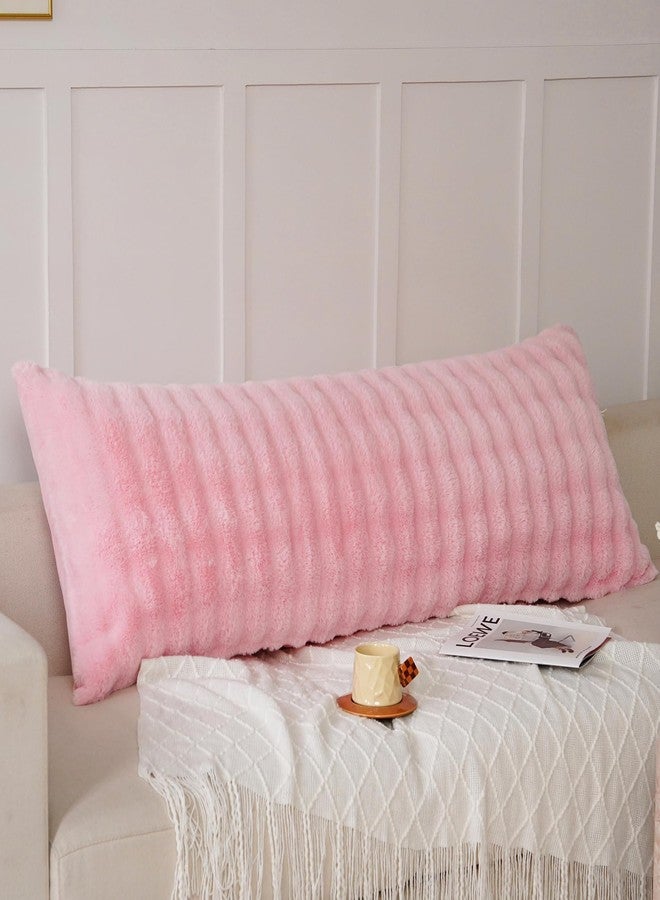 Uhamho Fluffy Faux Fur Body Pillowcase, Luxury Bubble Waffle Carved Plush Long Size 21"x54" Body Pillow Cover for Adults and Children Soft and Furry, Zipper Closure, Pink - Image 3