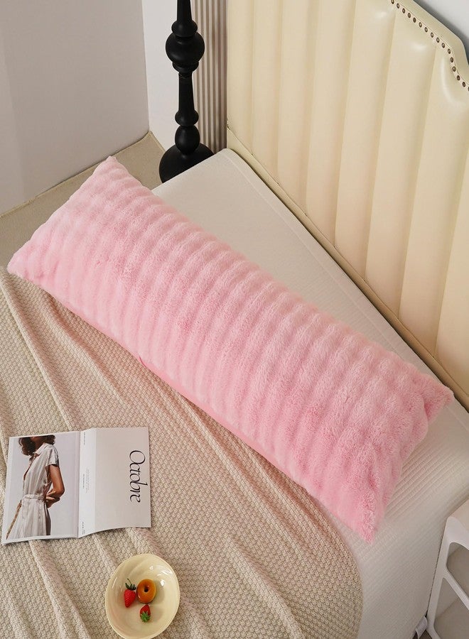 Uhamho Fluffy Faux Fur Body Pillowcase, Luxury Bubble Waffle Carved Plush Long Size 21"x54" Body Pillow Cover for Adults and Children Soft and Furry, Zipper Closure, Pink - Image 4