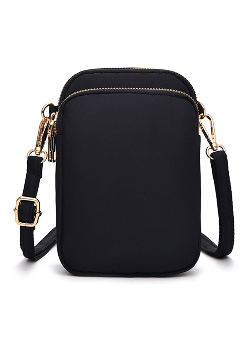 Nylon Ladies Mobile Phone Bags Purse Mini 3 Layers Zipper Shoulder Wallet Bag with Adjustable Strap - Image 1