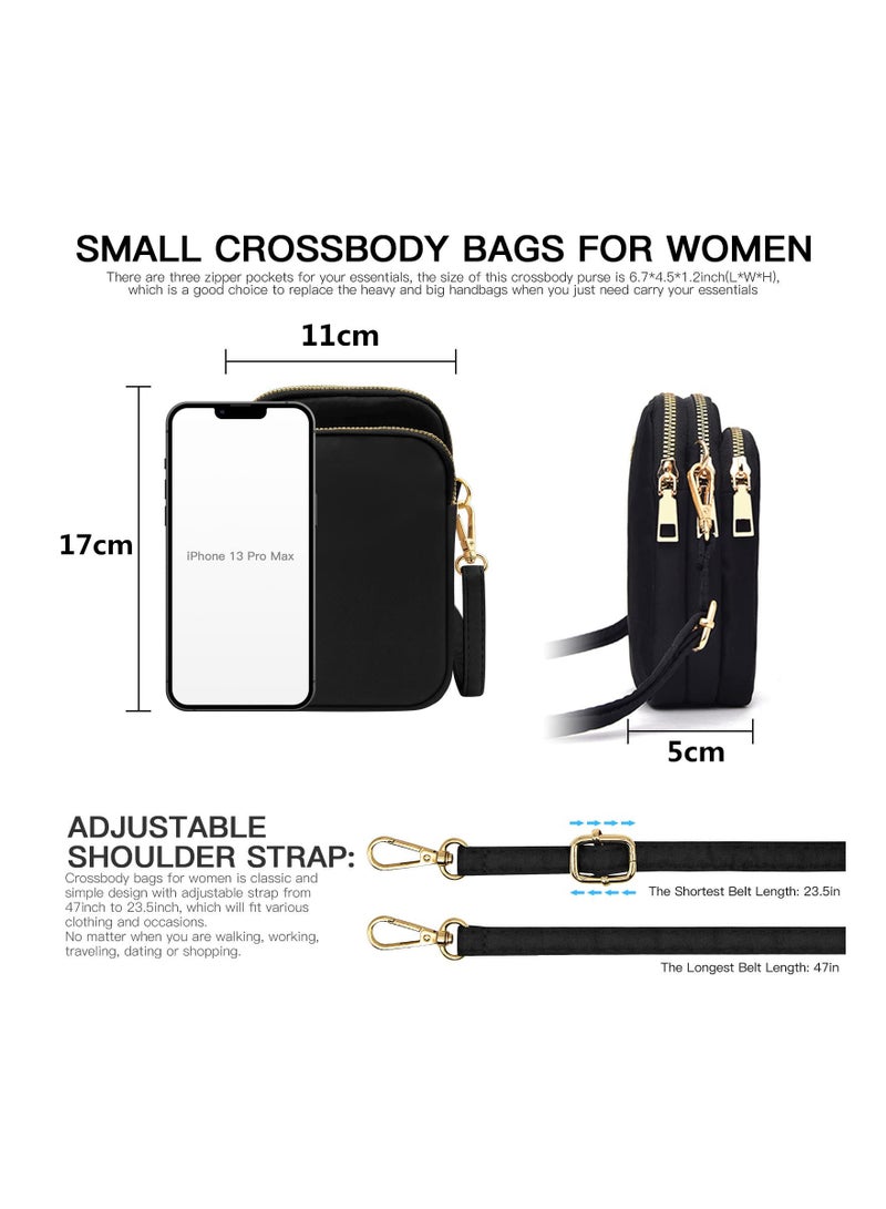 Nylon Ladies Mobile Phone Bags Purse Mini 3 Layers Zipper Shoulder Wallet Bag with Adjustable Strap - Image 5