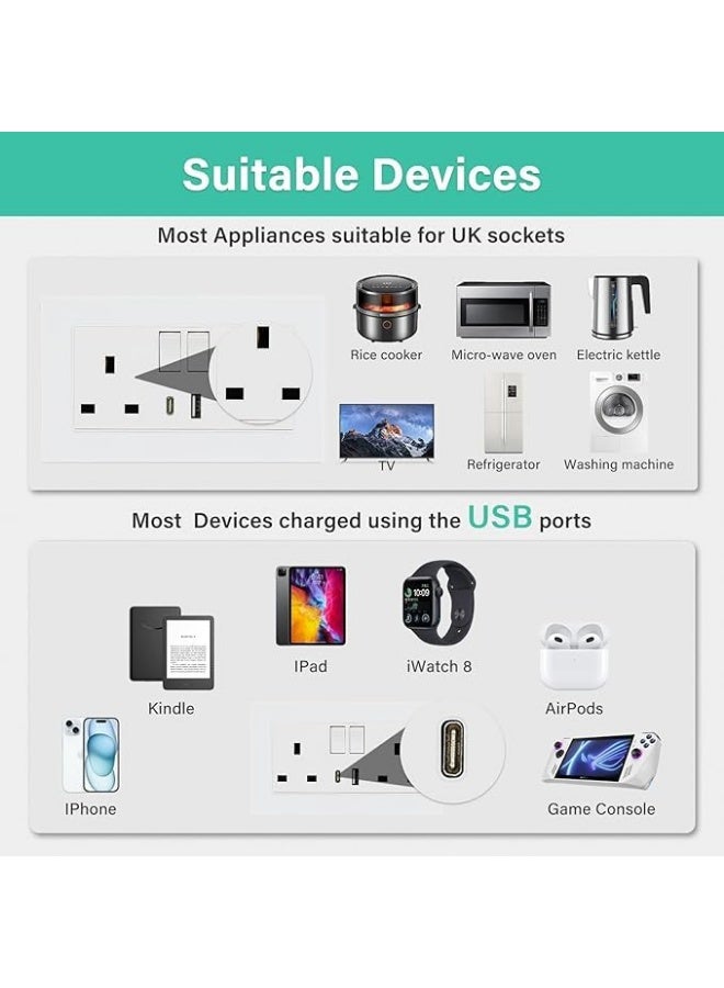 Future Double Switched Power Socket Outlet with USB-A and USB-C Charging Ports, Wall Mounted Electrical Socket for Home Office Bedroom Kitchen Fast Charging Power Access Solution - Image 2