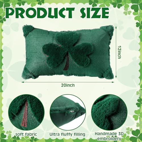 Hahafelt 12 x 20 Inch St Patricks Day Pillow Cover St Patricks Day Irish Decoration White Shamrock Soft Plush Faux Fur Pillowcase 3D Clover Plush Pillowcase for Holiday Bedroom Sofa Home Office - Image 3
