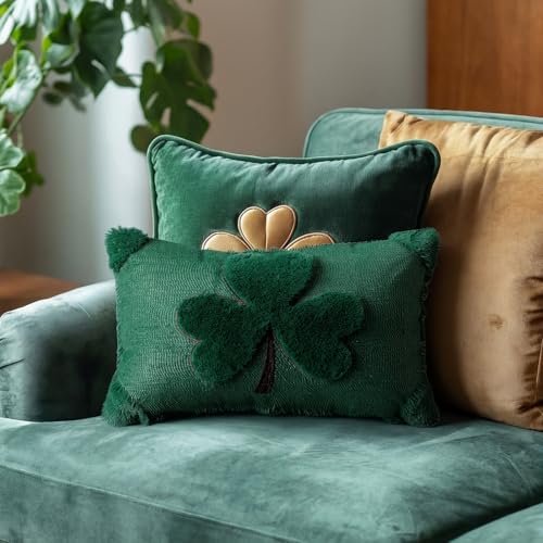 Hahafelt 12 x 20 Inch St Patricks Day Pillow Cover St Patricks Day Irish Decoration White Shamrock Soft Plush Faux Fur Pillowcase 3D Clover Plush Pillowcase for Holiday Bedroom Sofa Home Office - Image 1