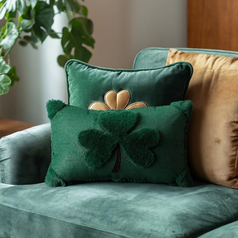 Hahafelt 12 x 20 Inch St Patricks Day Pillow Cover St Patricks Day Irish Decoration White Shamrock Soft Plush Faux Fur Pillowcase 3D Clover Plush Pillowcase for Holiday Bedroom Sofa Home Office - Image 2