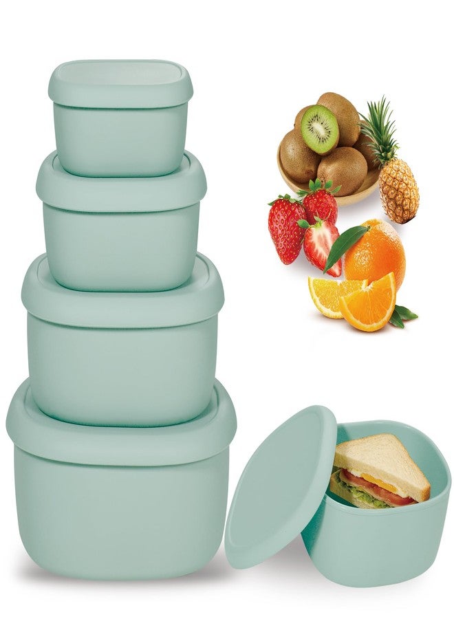 Duseu 4 Pack Silicone Food Storage Containers with Lids, Reusable Nesting Lunch Bento Box Set, Silicone Lunch Container for Meal Prep, Snack, Salad, Fruit, Sauce (6.7oz, 10oz, 20oz, 30oz) - Green - Image 1