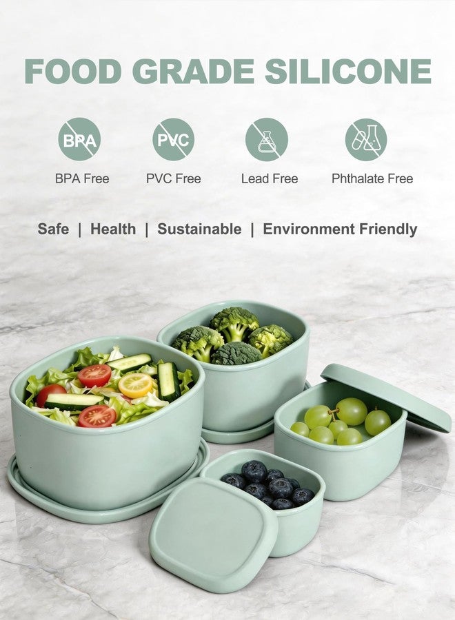 Duseu 4 Pack Silicone Food Storage Containers with Lids, Reusable Nesting Lunch Bento Box Set, Silicone Lunch Container for Meal Prep, Snack, Salad, Fruit, Sauce (6.7oz, 10oz, 20oz, 30oz) - Green - Image 4