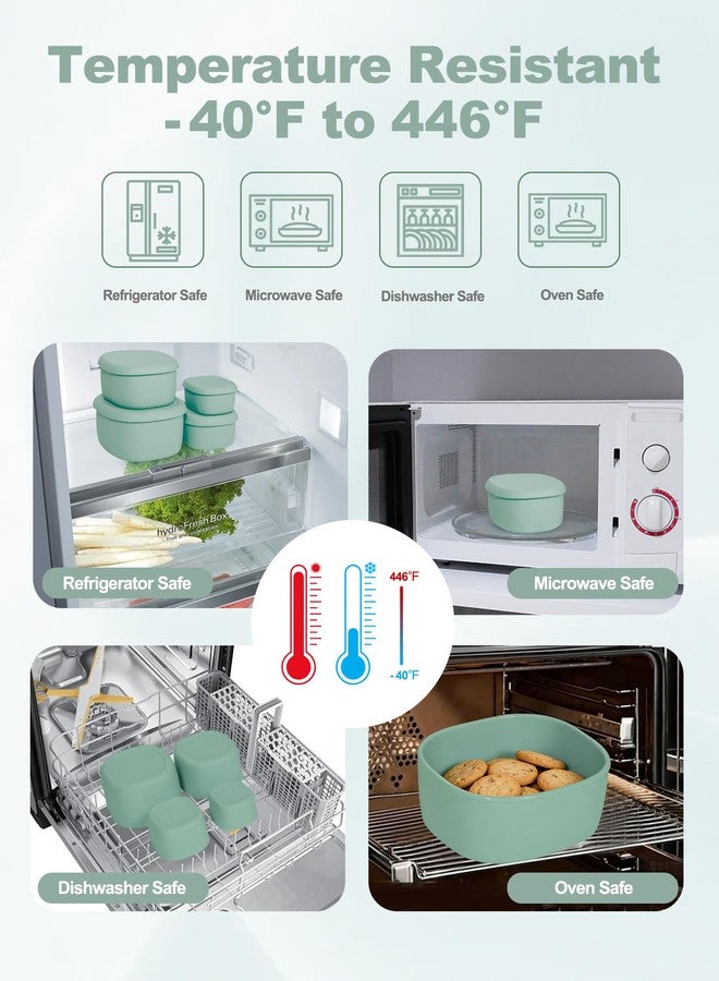 Duseu 4 Pack Silicone Food Storage Containers with Lids, Reusable Nesting Lunch Bento Box Set, Silicone Lunch Container for Meal Prep, Snack, Salad, Fruit, Sauce (6.7oz, 10oz, 20oz, 30oz) - Green - Image 3