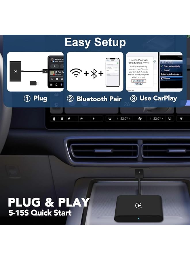 يو إل اتش واي سي محول كار بلاي لاسلكي لأجهزة آيفون، ترقية 2024 لمحول كار بلاي لاسلكي من أبل، تحويل سلكي إلى دونجل كار بلاي لاسلكي، توصيل وتشغيل مناسب للسيارات مع وظيفة كار بلاي من المصنع - Image 2