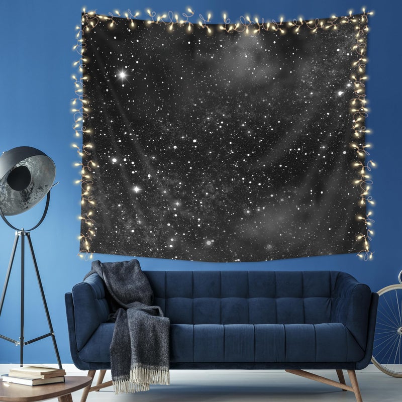 Imirell Night Sky Stars Tapestry 59Wx51H Inches Wall Hanging Black Starry Cosmic Fantasy Galaxy Universe Texture Space Artwork Art Hanging Bedroom Living Room Dorm Wall Blankets Home Decor Fabric