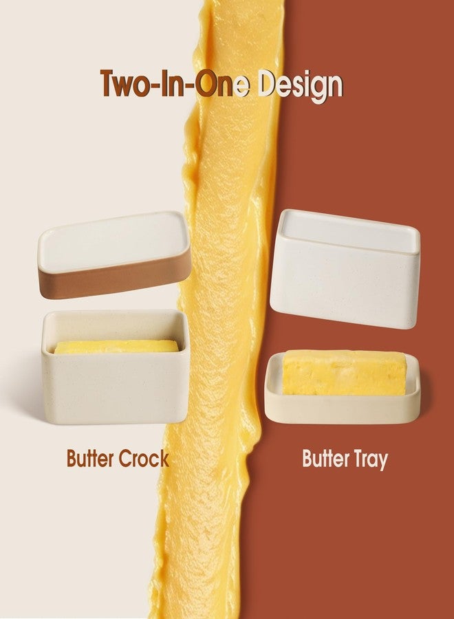 FE FUN ELEMENTS Ceramic Butter Dish with Lid，Large Butter Dish for Countertop, double-sided usable design，Suitable for fresh spreadable butter, butter container holder for kitchen and home decor. - Image 3