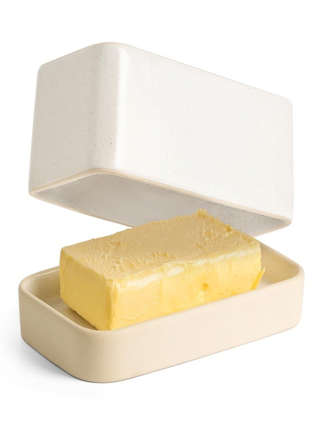FE FUN ELEMENTS Ceramic Butter Dish with Lid，Large Butter Dish for Countertop, double-sided usable design，Suitable for fresh spreadable butter, butter container holder for kitchen and home decor. - Image 1
