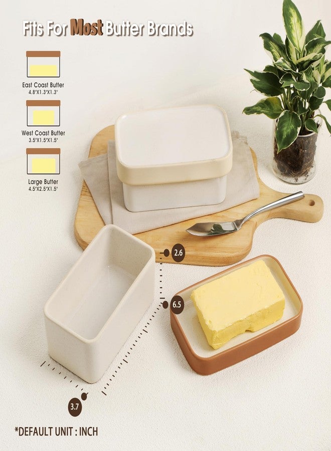 FE FUN ELEMENTS Ceramic Butter Dish with Lid，Large Butter Dish for Countertop, double-sided usable design，Suitable for fresh spreadable butter, butter container holder for kitchen and home decor. - Image 2