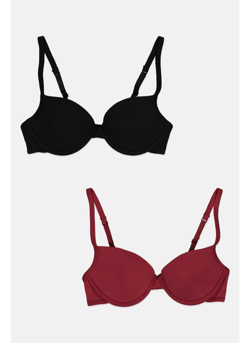 XOXO Women 2 Pieces Padded Underwired Brand Logo Bra, Black  - Image 1