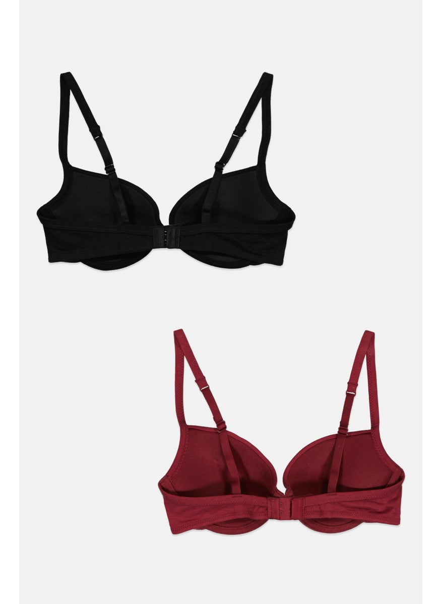 XOXO Women 2 Pieces Padded Underwired Brand Logo Bra, Black  - Image 2