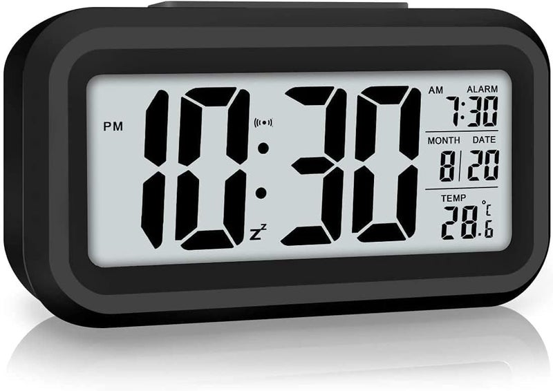 CARTIFY Digital Alarm Clock Table Clock for Students Home Office Corporate with Automatic Sensor Date Temperature Black