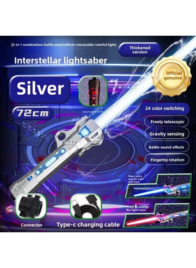 Sun Wukong Ruyi Golden Hoop Children's Toy Blowing Induction Voice Recognition Third-gear Telescopic Shake Voice-Color:Colorful Light Sword [space Silver] Type-c Rechargeable Version E-commerce Box  - Image 1