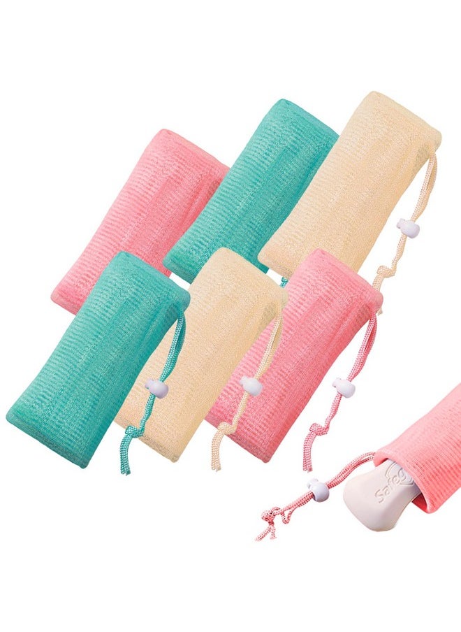 Feelorna Soap Bag Soft For Shower Nylon Multilayer Soap Pouch Saver With Drawstring For Foaming And Dryinghangable (3.14X7.08 Greenpinkbeige)  - Image 1