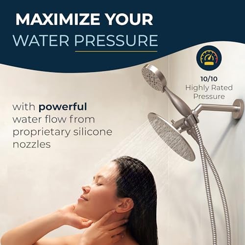 HammerHead Showers Dual Shower Head Combo, 8-Inch Rainfall & 3-Flow Handheld, Brushed Nickel, 2.5 GPM - Image 5
