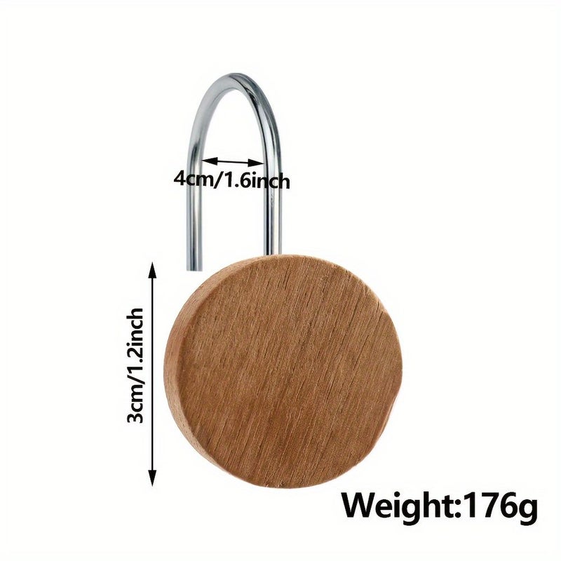12 Pcs Golden Stainless Steel Metal Shower Curtain Hooks Solid Wood Decorative Rustproof Dustproof Strong Load Bearing Easy To Hang Suitable For Bathroom Bedroom Living Room Kitchen Accessories - Image 3
