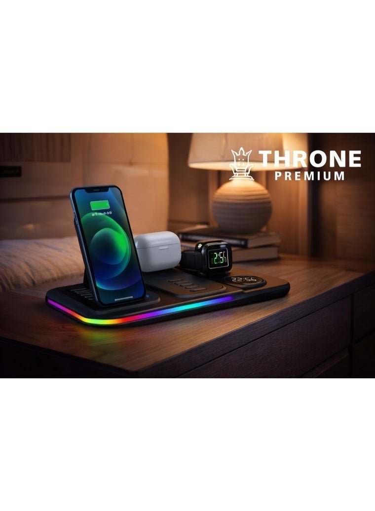 THRONE PREMIUM 5-in-1 Wireless Charging Station Dock with Digital Clock & Light – Fast Charging Stand for iPhone, Apple Watch & AirPods - Image 2