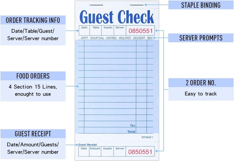DGBDPACK Guest Check Pads EP-3632-1 (10 Pads), Total 500 Blue Waitress Notepad, Server Order Pads (500 Sheets) - Image 3