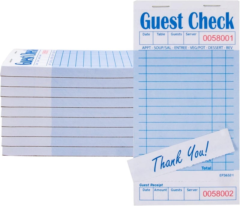 DGBDPACK Guest Check Pads EP-3632-1 (10 Pads), Total 500 Blue Waitress Notepad, Server Order Pads (500 Sheets) - Image 1