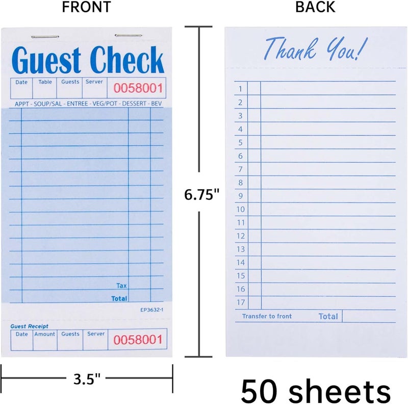 DGBDPACK Guest Check Pads EP-3632-1 (10 Pads), Total 500 Blue Waitress Notepad, Server Order Pads (500 Sheets) - Image 2