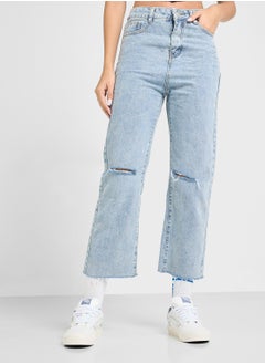 Ginger Stone Wash Straight Fit Distressed Jeans  - Image 1